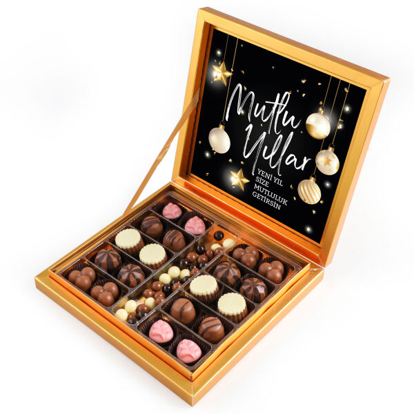 Yılbaşı Hediyesi Kahve Drajeli Special Çikolata 290g (Gold Kutu) Siyah - 1