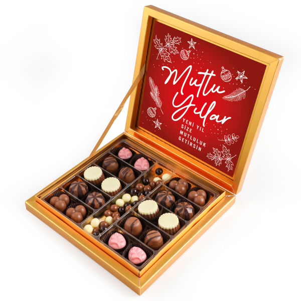 Yılbaşı Hediyesi Kahve Drajeli Special Çikolata 290g (Gold Kutu) Kırmızı - 1