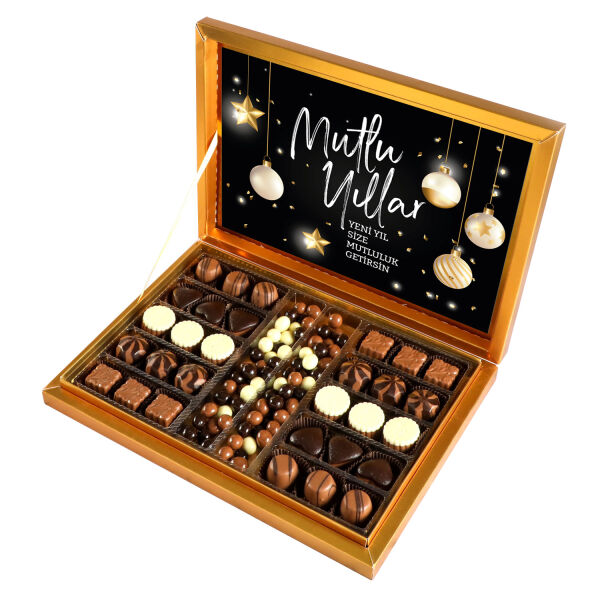 Yılbaşı Hediyesi Kahve Drajeli Special Çikolata 490g (Gold Kutu) Siyah - 1