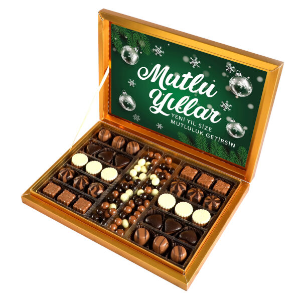 Yılbaşı Hediyesi Kahve Drajeli Special Çikolata 490g (Gold Kutu) Yeşil - 1