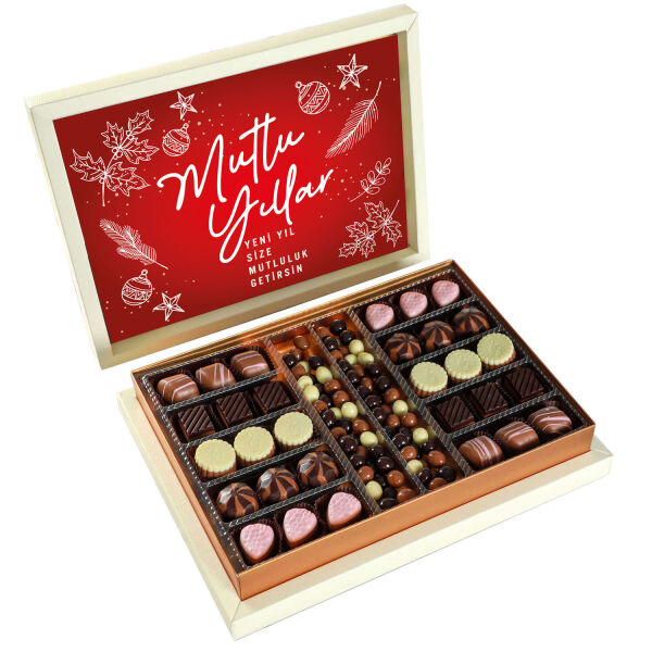 Yılbaşı Hediyesi Kahve Drajeli Special Çikolata 490g (Krem Kutu) Kırmızı - 1