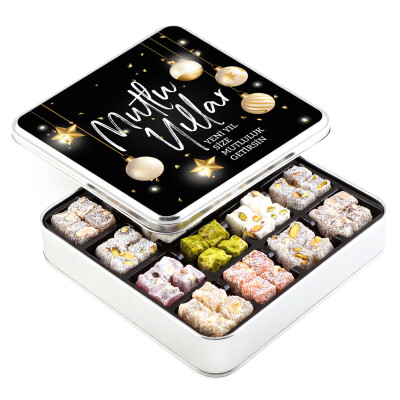 Yılbaşı Hediyesi Karışık Çifte Kavrulmuş Lokum (Metal Kutu) Siyah - Hacı Şerif