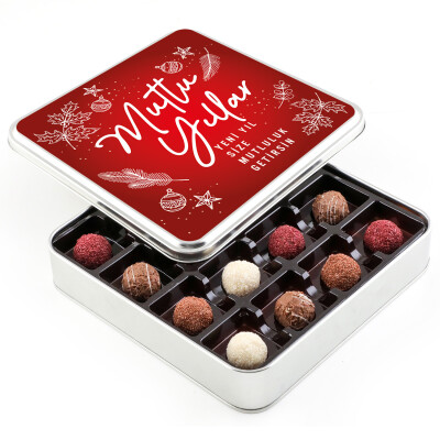 Yılbaşı Hediyesi Karışık Special Truffle Çikolata (Metal Kutu) Kırmızı - Hacı Şerif