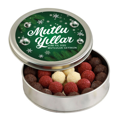 Yılbaşı Hediyesi Karışık Special Truffle Çikolata (Yuvarlak Metal Kutu) Yeşil - Hacı Şerif