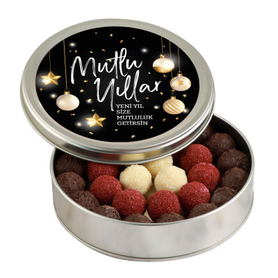 Yılbaşı Hediyesi Karışık Special Truffle Çikolata (Yuvarlak Metal Kutu) Siyah - Hacı Şerif