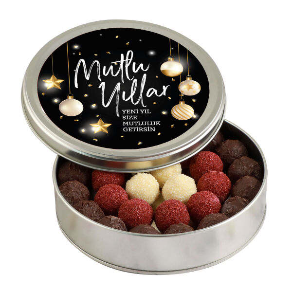 Yılbaşı Hediyesi Karışık Special Truffle Çikolata (Yuvarlak Metal Kutu) Siyah - 1