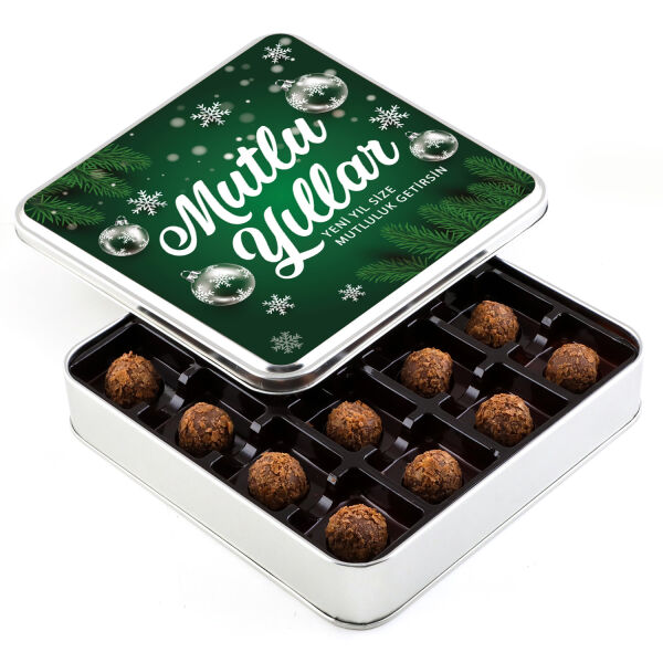 Yılbaşı Hediyesi Tahinli Truffle Çikolata(Metal Kutu) Yeşil - 1