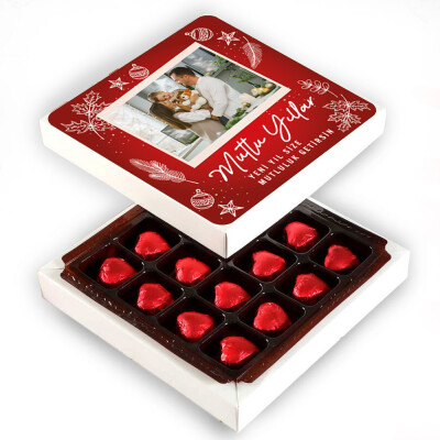Fotoğraflı Yılbaşı Hediyesi Yaldızlı Kalp Çikolata - 1