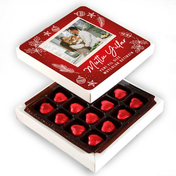 Fotoğraflı Yılbaşı Hediyesi Yaldızlı Kalp Çikolata - 1