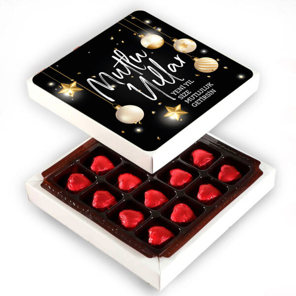 Yılbaşı Hediyesi Yaldızlı Kalp Çikolata Siyah - 1