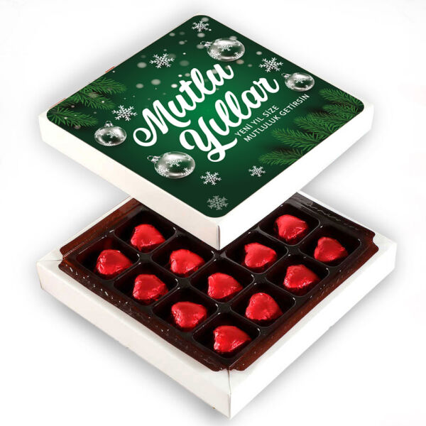 Yılbaşı Hediyesi Yaldızlı Kalp Çikolata Yeşil - 1