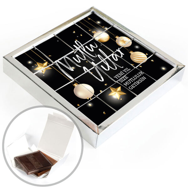Yılbaşı Hediyesi 16&prime;lı Puzzle Madlen Çikolata (Gümüş Kutu) Siyah - 1